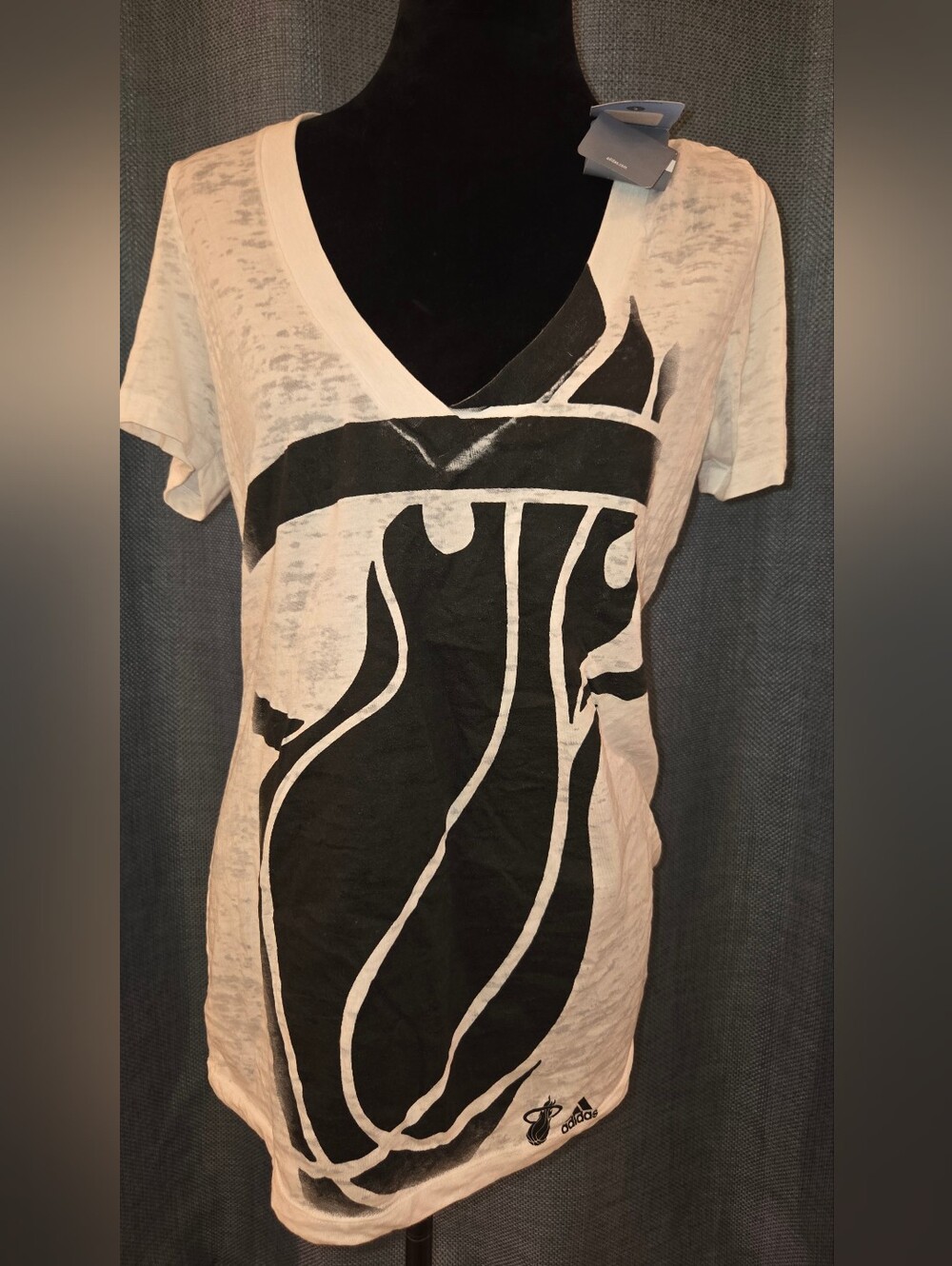 Miami Heat x Adidas Women's Black & White V-Neck Graphic Tee